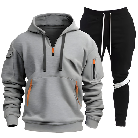 Herren Set mit Kapuzensweatshirt und Jogginghose - hellgrau