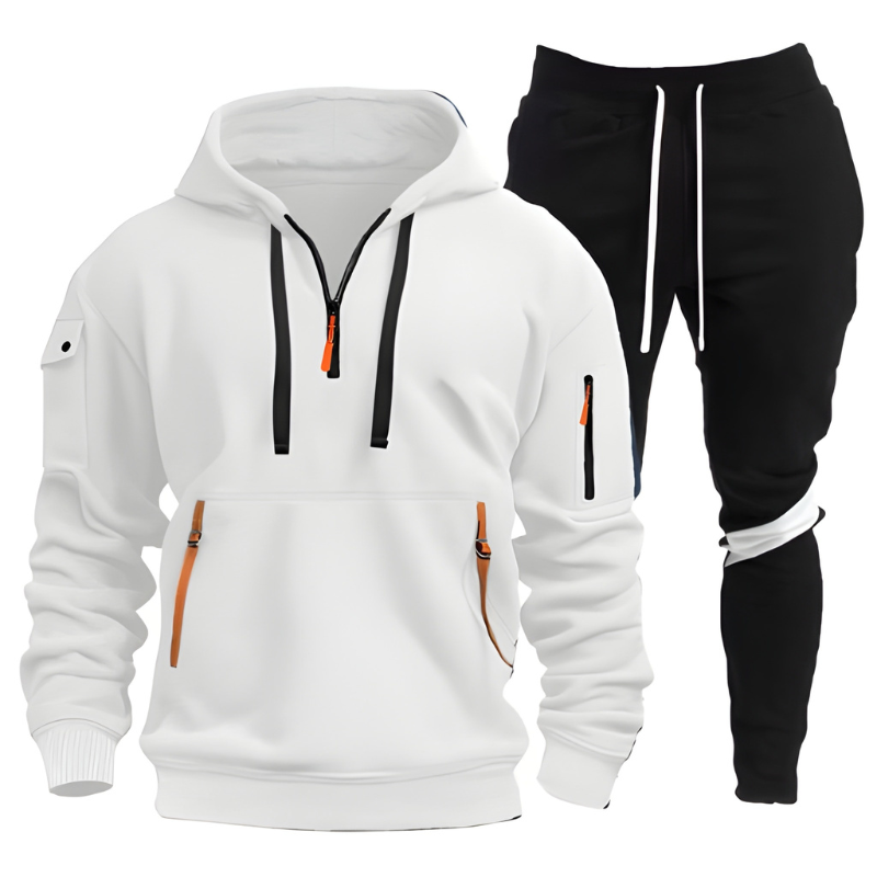Herren Set mit Kapuzensweatshirt und Jogginghose - weiß