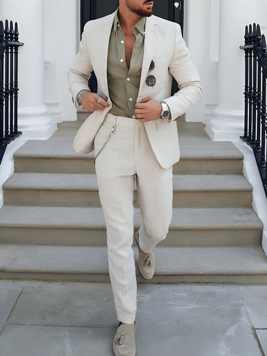 Herren Anzug zweiteilig mit Slim Fit - beige
