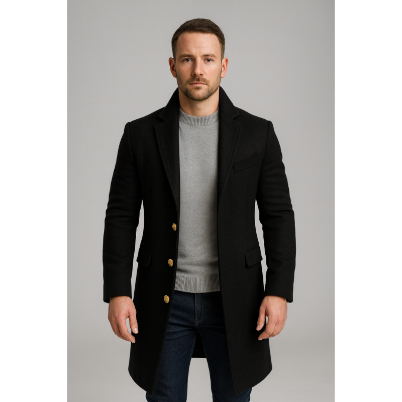 Winterjacke Herren in langer Mantelform - schwarz