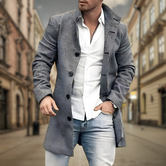 Herren Winterjacke als lange Daunenjacke mit Karomuster - grau