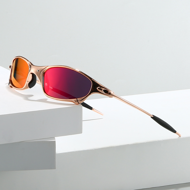 Herren Sonnenbrille mit verspiegelten Gläsern und Metallrahmen - rot