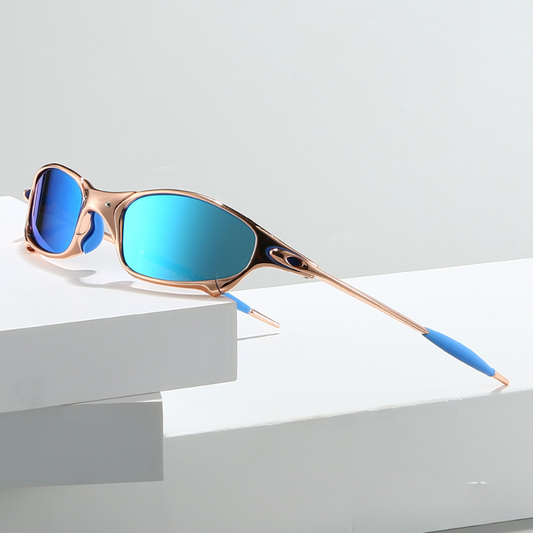 Herren Sonnenbrille mit verspiegelten Gläsern und Metallrahmen - blau
