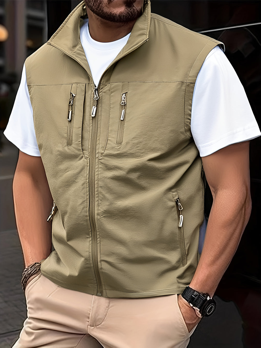 Herren Weste mit Reißverschluss im Regular Fit - khaki