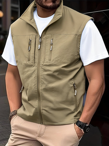 Herren Weste mit Reißverschluss im Regular Fit - khaki