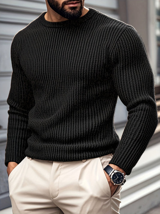 Herren Pullover im Slim Fit mit Rundhals - schwarz