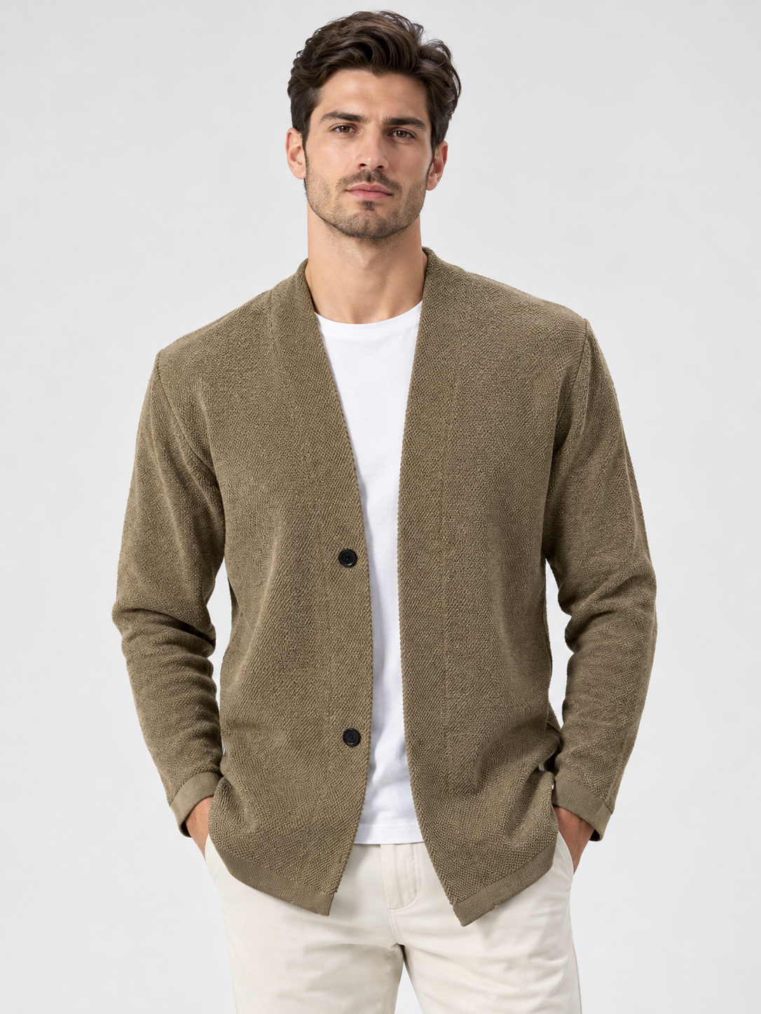 Herren Cardigan mit Knöpfen im klassischen Stil - beige