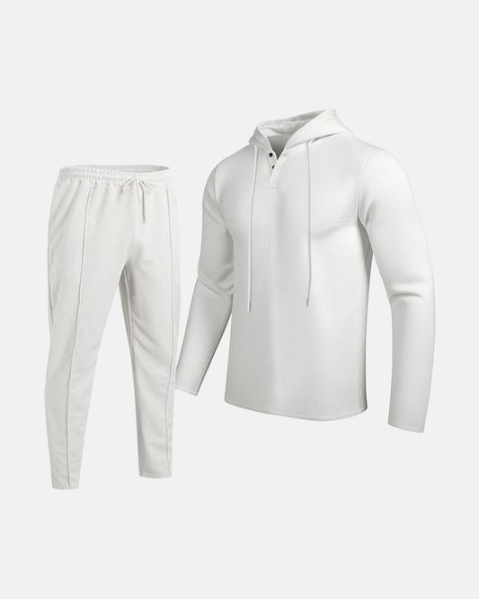 Herren Set aus Kapuzen-Sweatshirt und Kordelzughose - weiß