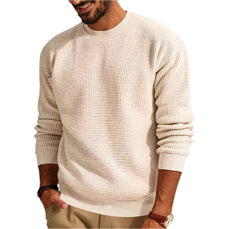 Herren Strickpullover mit Rundhals und langen Ärmeln - beige