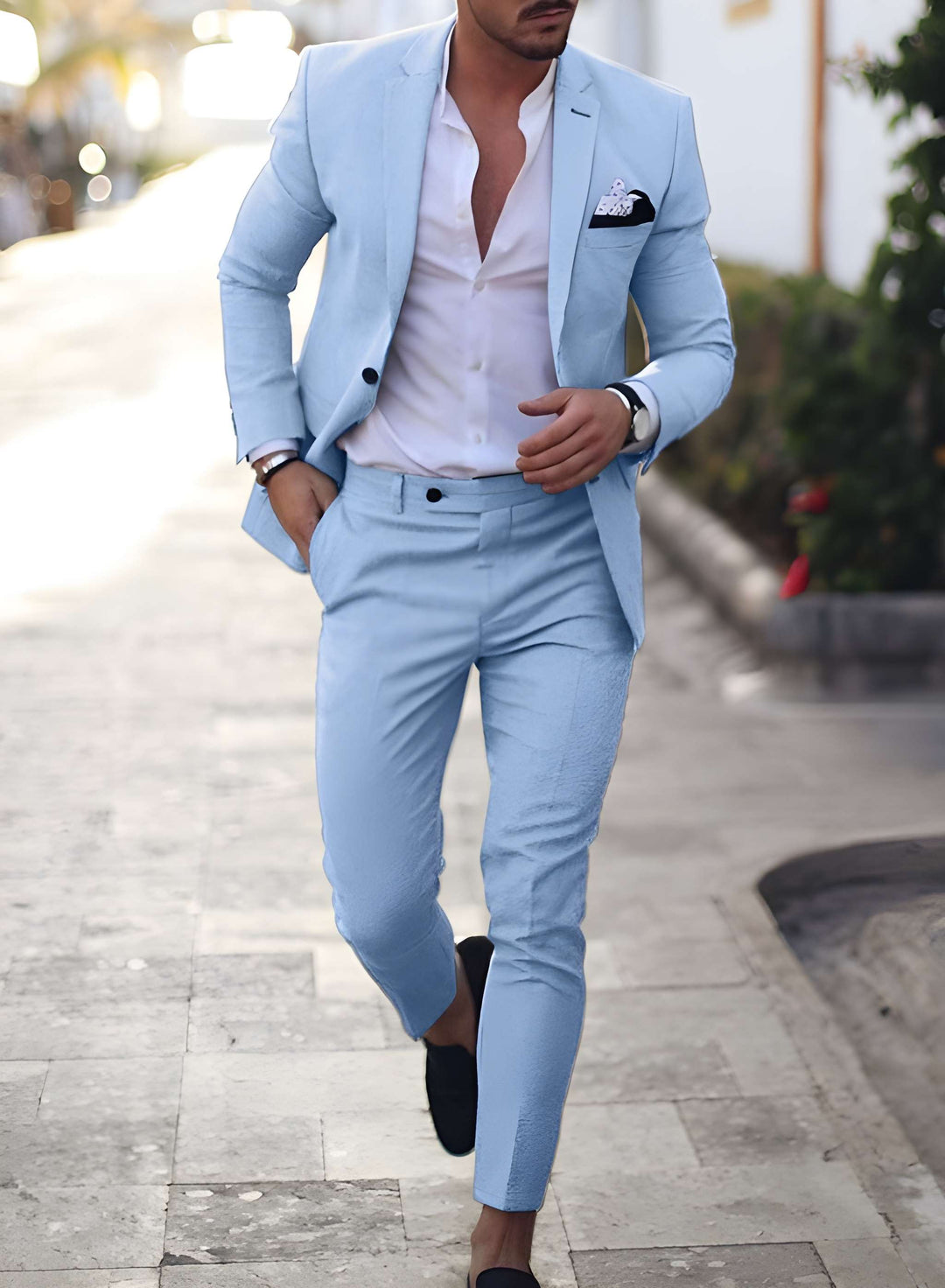 Herren Anzug zweiteilig mit Slim Fit - himmel - blau