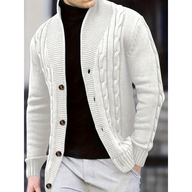 Herren Cardigan mit Rippstrick und Knopfleiste - weiß