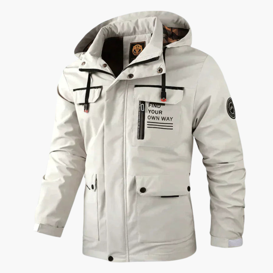 Herren Winterjacke mit gefütterter Kapuze - weiß