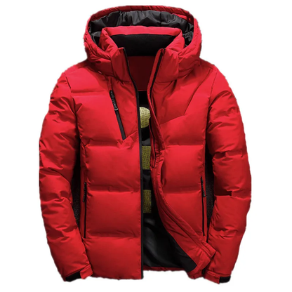 Herren Skijacke als Winterparka mit Kapuze - rot