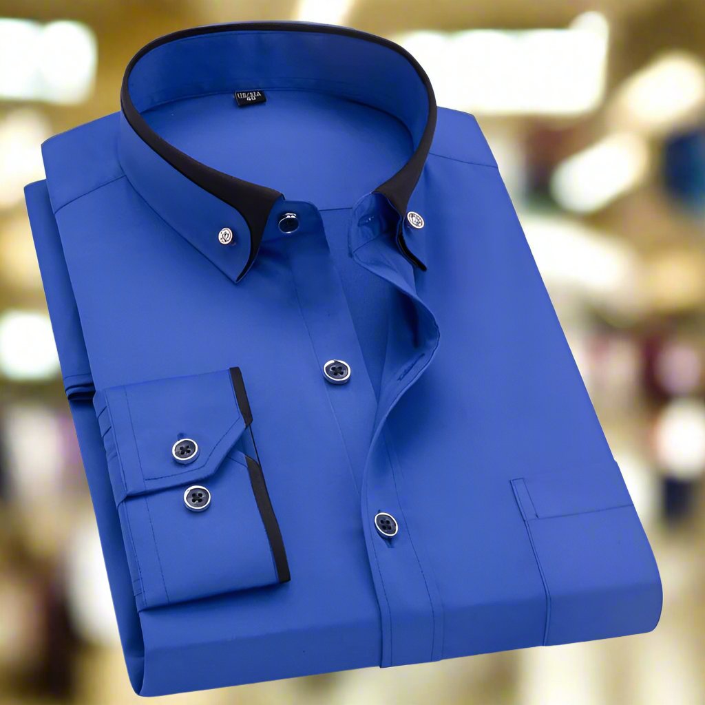 Herren Langarmhemd im Slim Fit mit Streifenmuster - blau