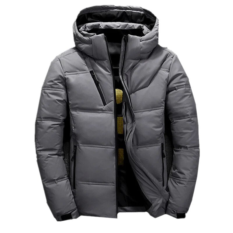 Herren Skijacke als Winterparka mit Kapuze - dunkel-grau