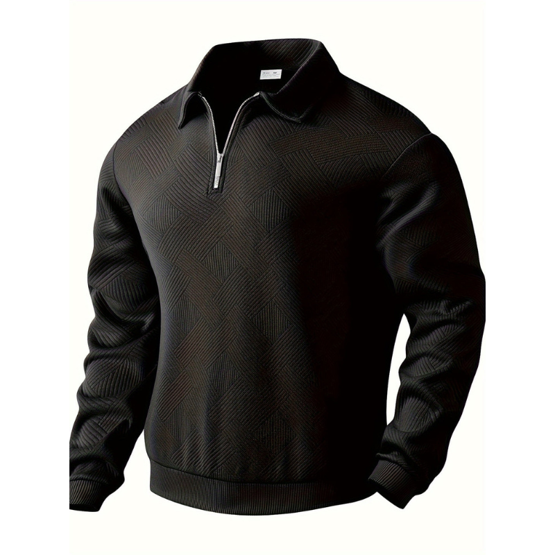 Herren Henley Pullover mit geometrischem Muster - schwarz