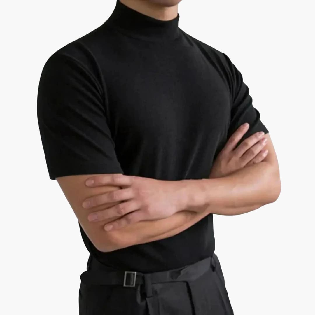 Herren T-Shirt im Slimfit mit Rollkragen - schwarz