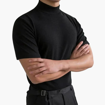 Herren T-Shirt im Slimfit mit Rollkragen - schwarz