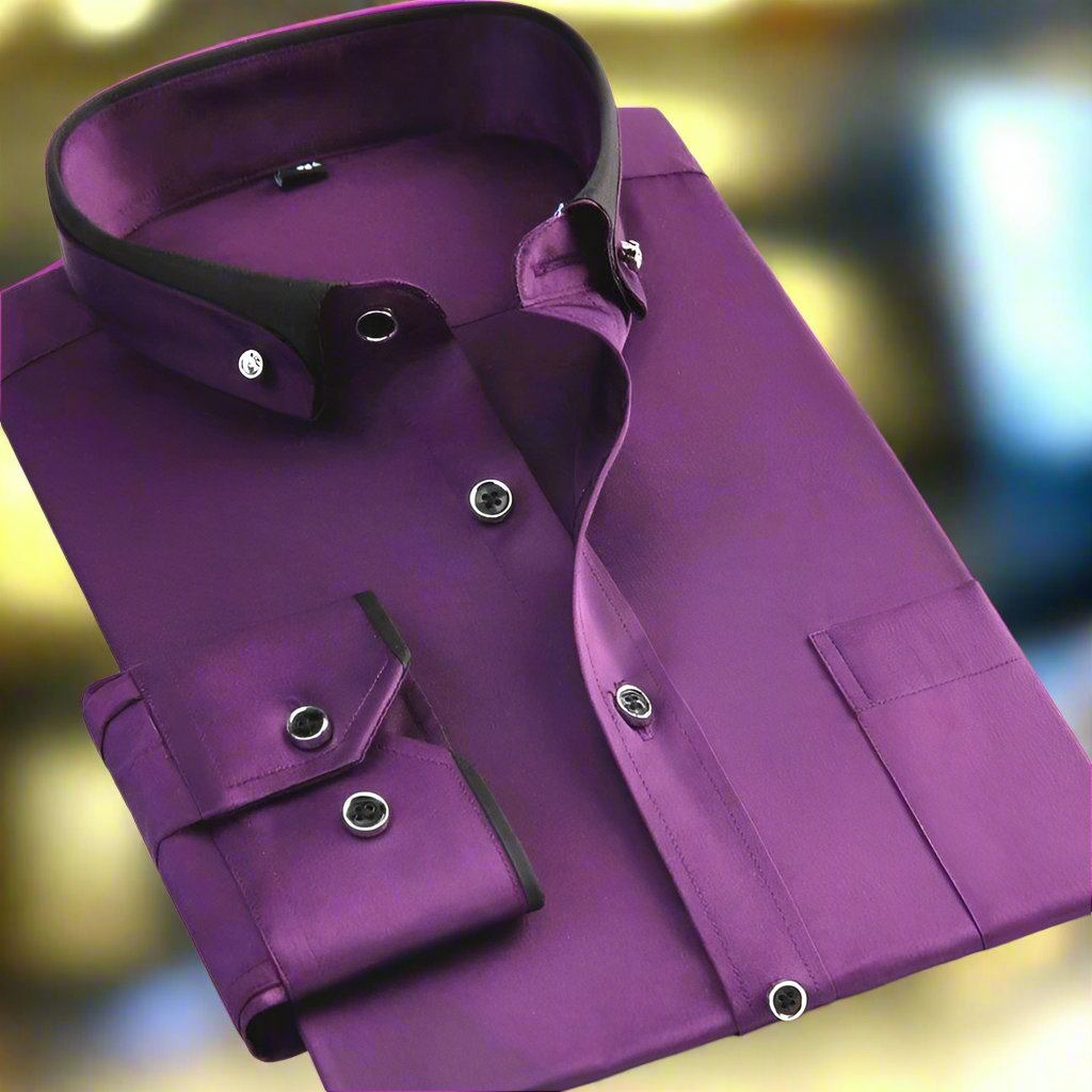 Herren Langarmhemd im Slim Fit mit Streifenmuster - violett