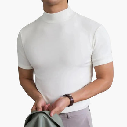 Herren T-Shirt im Slimfit mit Rollkragen - weiß
