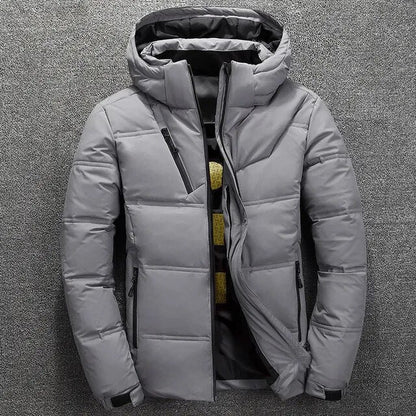 Herren Skijacke als Winterparka mit Kapuze - grau