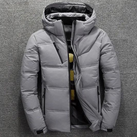 Herren Skijacke als Winterparka mit Kapuze - grau