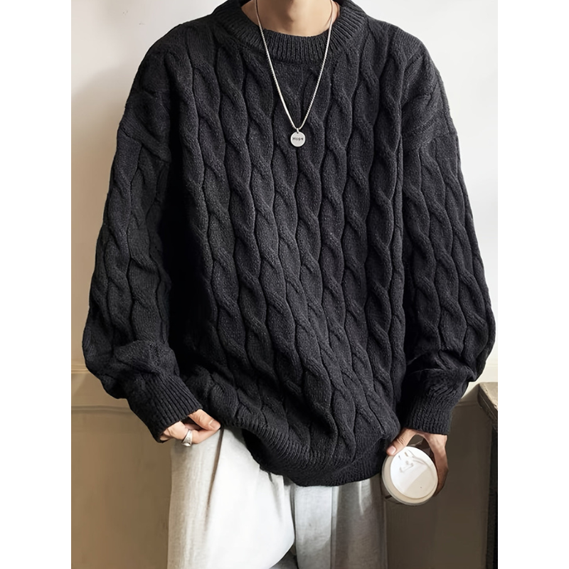 Herren Oversize Pullover mit langen Ärmeln - schwarz