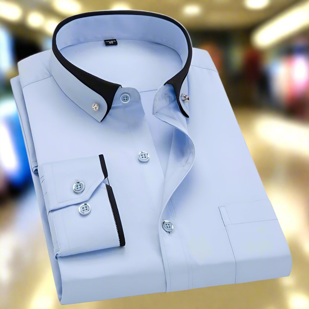 Herren Langarmhemd im Slim Fit mit Streifenmuster - hellblau