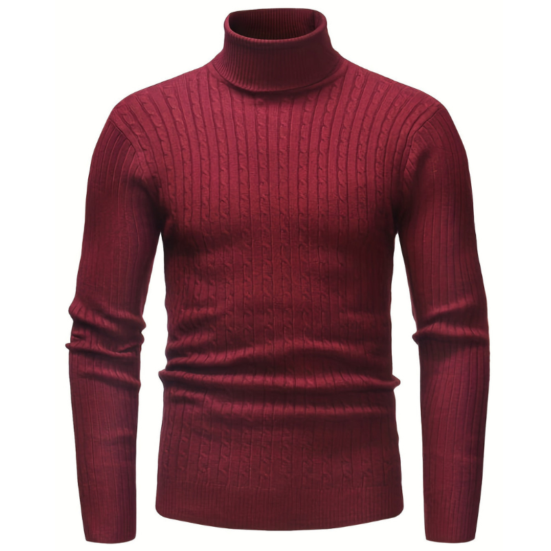 Herren Rollkragenpullover mit Strickdesign - rot