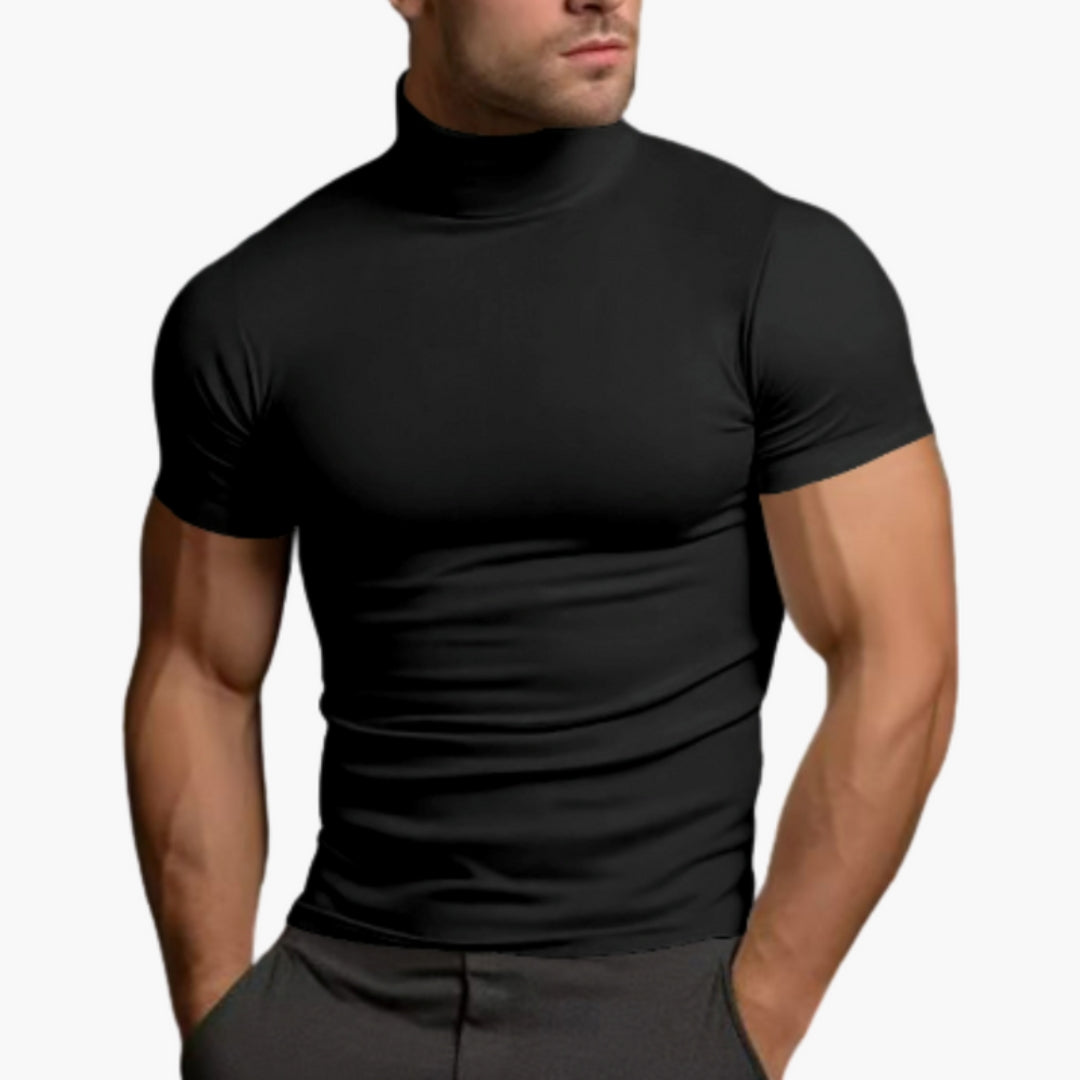 Herren T-Shirt im Slim Fit mit Rollkragen - schwarz