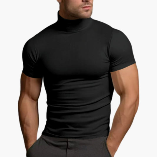 Herren T-Shirt im Slim Fit mit Rollkragen - schwarz