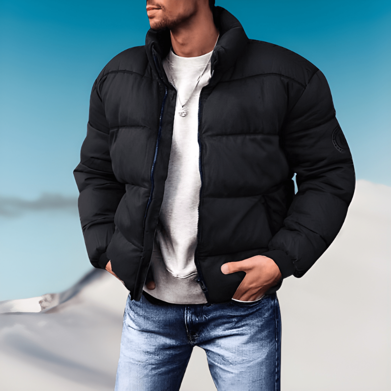 Herren Winterjacke mit Stehkragen und dickem Futter - schwarz
