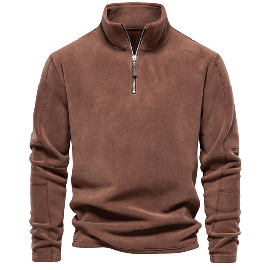 Herren Pullover mit Reißverschluss und Stehkragen - braun