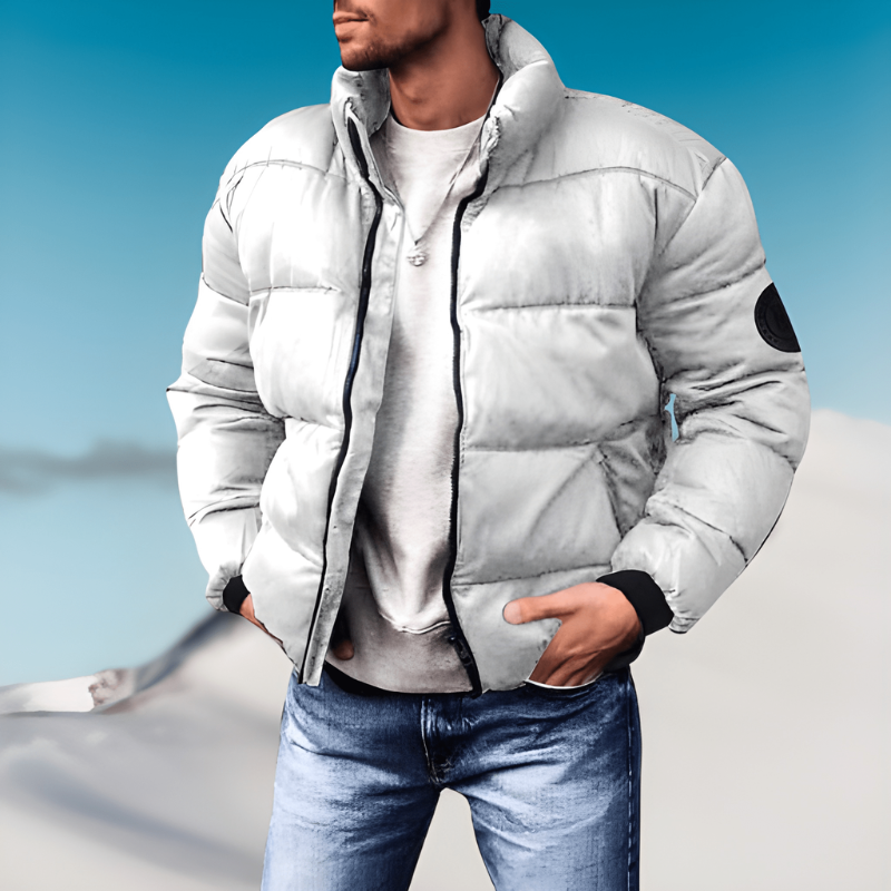 Herren Winterjacke mit Stehkragen und dickem Futter - weiß