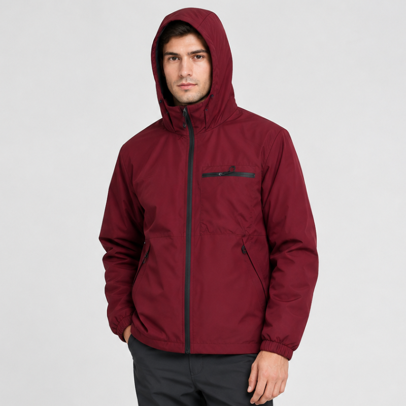 Herren Winterjacke mit Kapuze und Langarm - rot