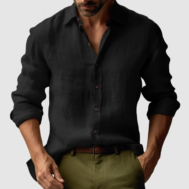 Herren Hemd mit Langarm im Vintage Look - schwarz