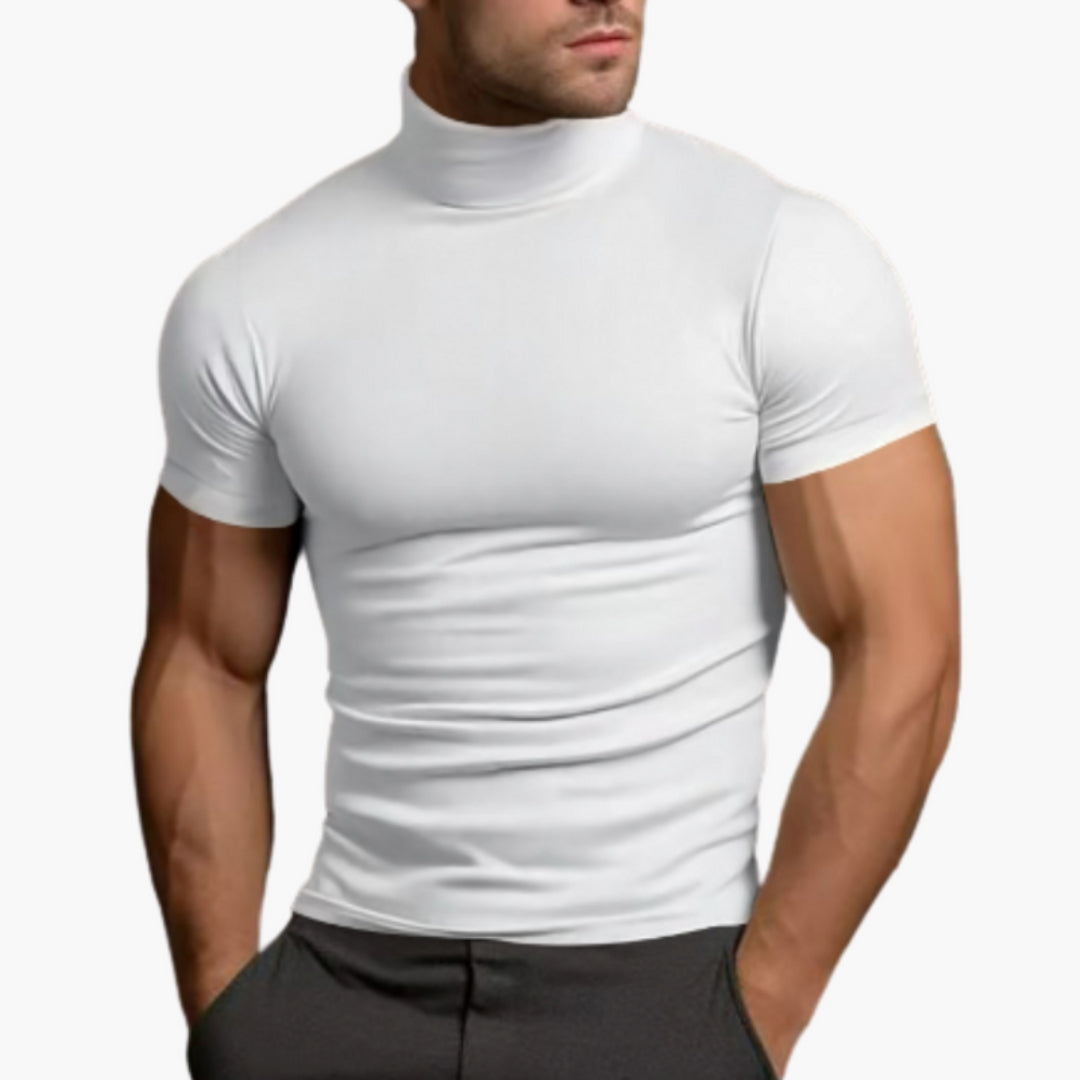 Herren T-Shirt im Slim Fit mit Rollkragen - weiß