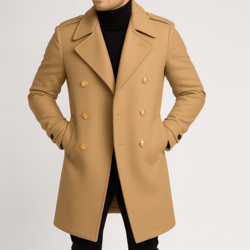 Herren Zweireiher-Mantel mit Knopfleiste - beige