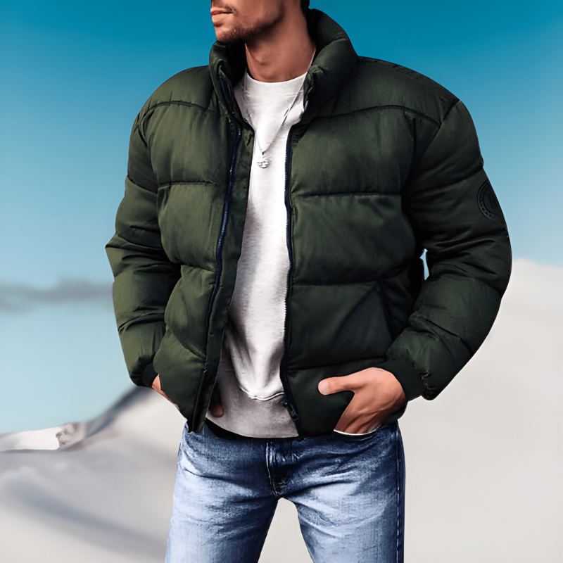Herren Winterjacke mit Stehkragen und dickem Futter - grün