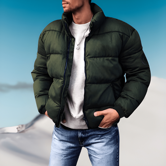 Herren Winterjacke mit Stehkragen und dickem Futter - grün