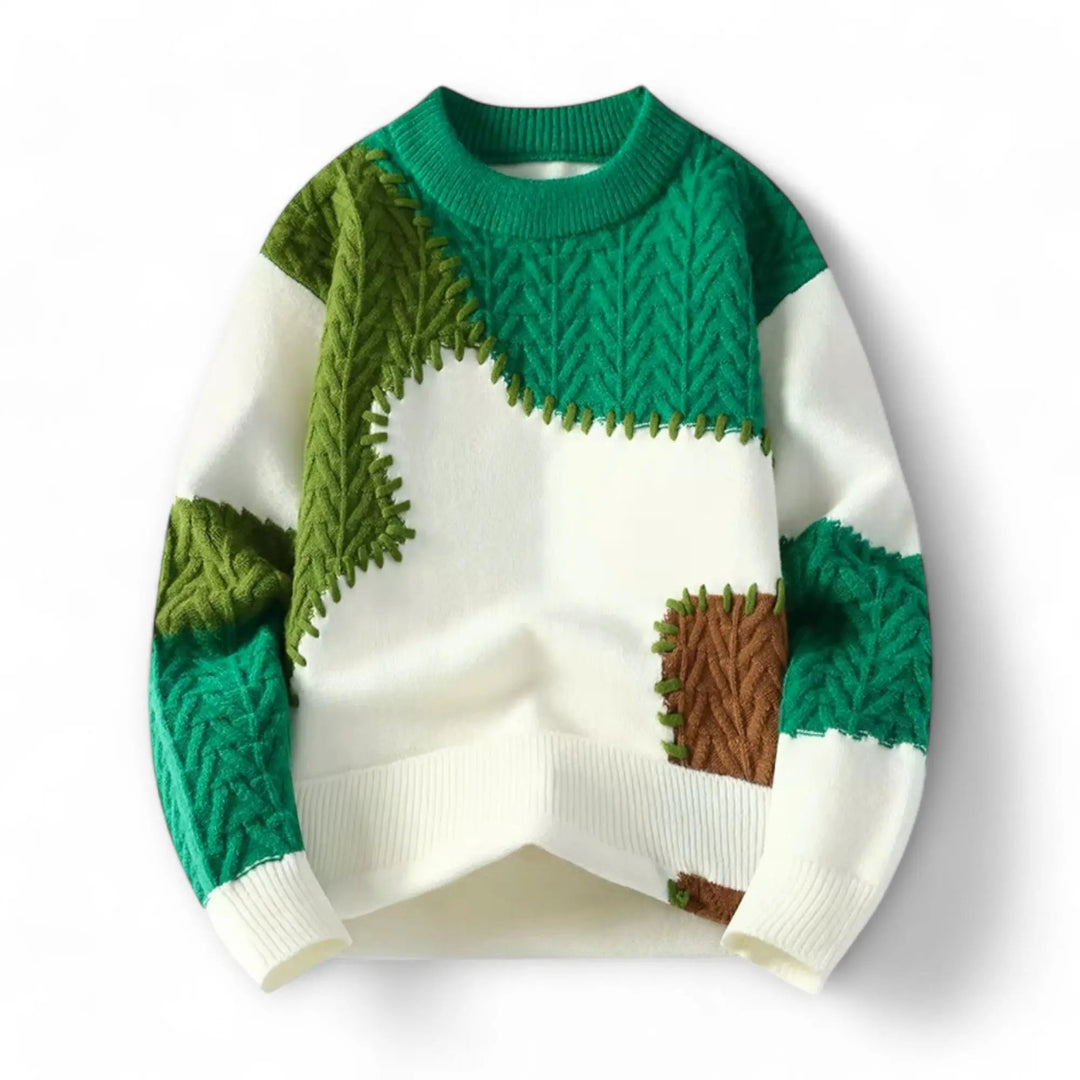 Pullover Herren mit Patchwork Design - grün