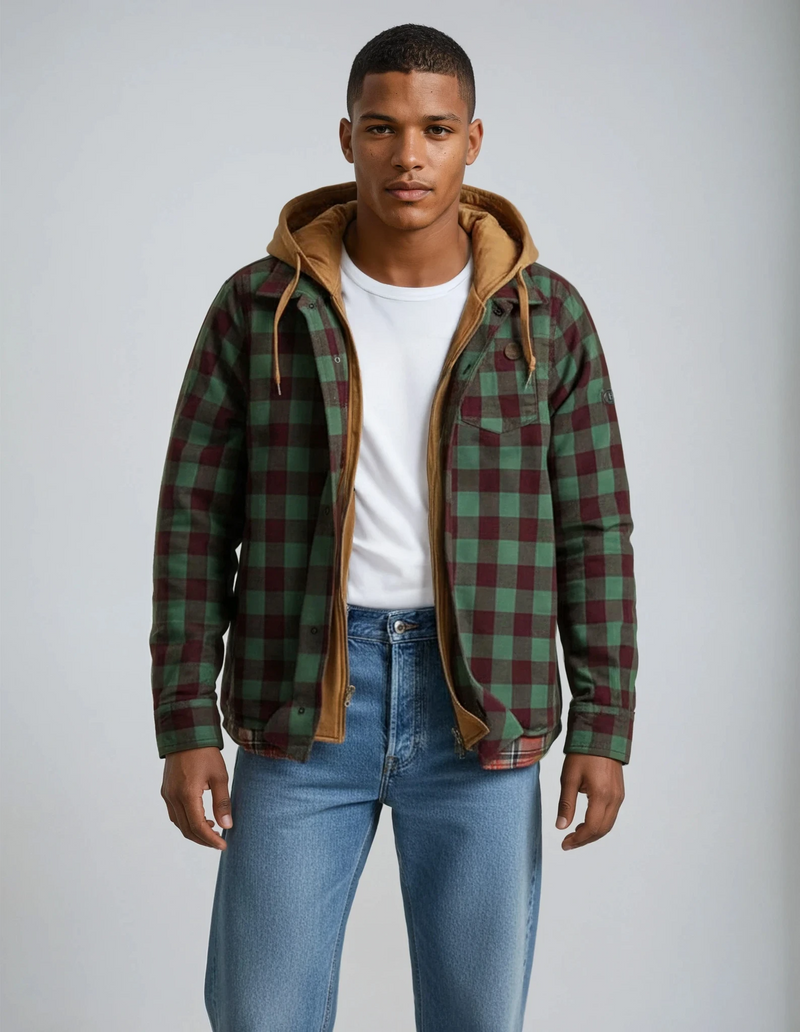 Herren Winterjacke mit Kapuze im Karomuster