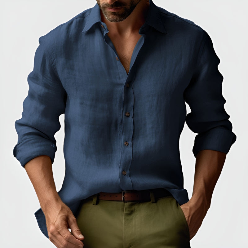 Herren Hemd mit Langarm im Vintage Look - marin-blau