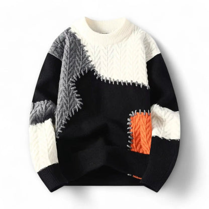 Pullover Herren mit Patchwork Design - schwarz