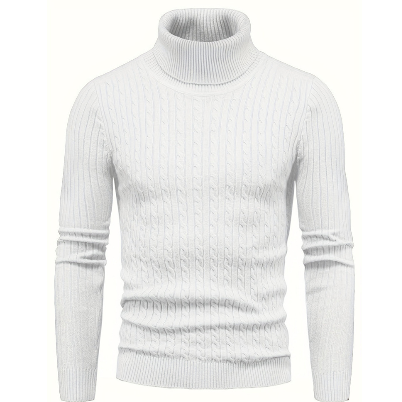 Herren Rollkragenpullover mit Strickdesign - weiß