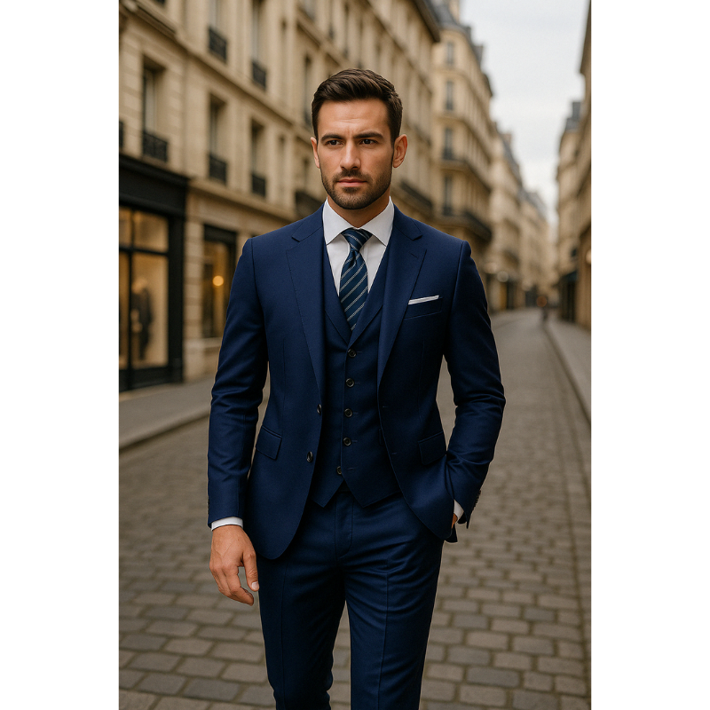 Herren Set Dreiteiliger Anzug Slim Fit - marine-blau