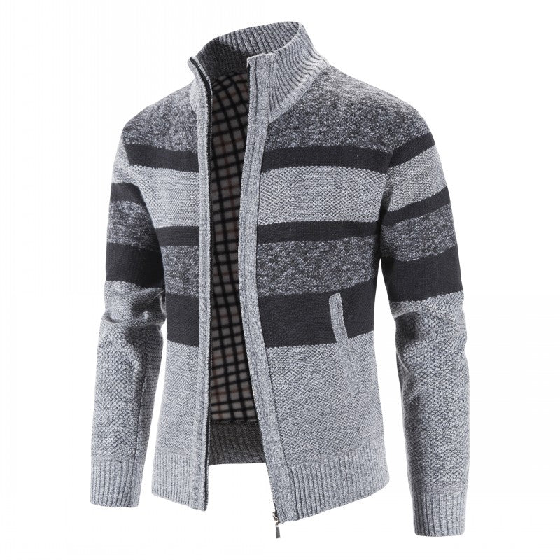 Herren Strickjacke im Regular Fit mit Stehkragen - hellgrau