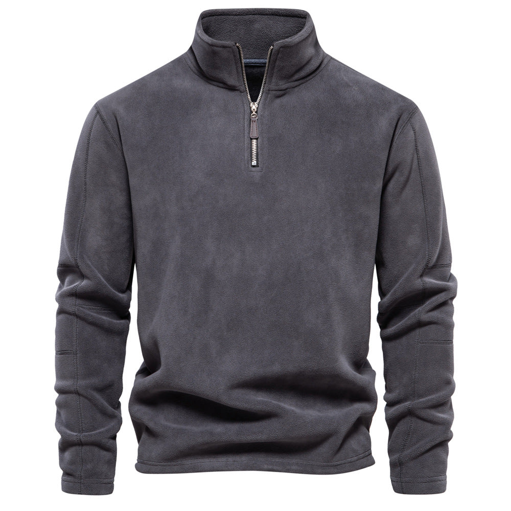Herren Pullover mit Reißverschluss und Stehkragen - dunkel-grau
