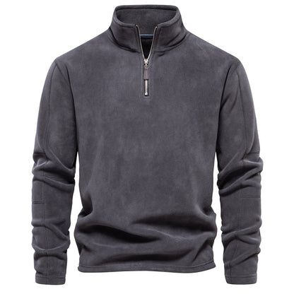 Herren Pullover mit Reißverschluss und Stehkragen - dunkel-grau