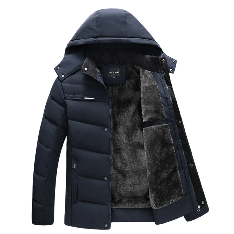 Herren Winterjacke mit Kapuze und dickem Futter - blau